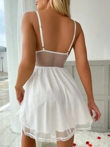 前蝴蝶結蕾絲拼接吊帶睡裙