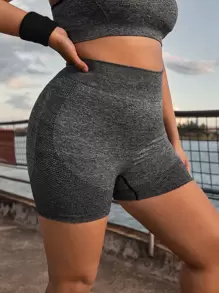 Easithlete Plus Wide Waistband Sports Shorts Legging Shorts Booty Shorts - Dark Grey - View 3