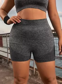Easithlete Plus Wide Waistband Sports Shorts Legging Shorts Booty Shorts - Dark Grey - View 4