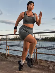 Easithlete Plus Wide Waistband Sports Shorts Legging Shorts Booty Shorts - Dark Grey - View 5