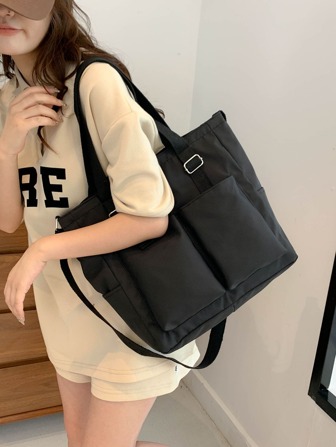 Bolso de compras con múltiples bolsillos con hebilla decorativa, bolso escolar para graduados, adolescentes, estudiantes de primer año, segundo año, junior y senior en la universidad, universidad y escuela secundaria, perfecto para exteriores, viajes y regreso a la escuela