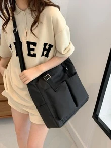 Buckle Decor Túi mua sắm nhiều túi Túi đi học dành cho sinh viên tốt nghiệp, cô gái tuổi teen, sinh viên năm nhất, sinh viên năm thứ hai, cấp hai và cấp ba ở trường đại học, đại học và trung học, hoàn hảo cho hoạt động ngoài trời, du lịch và trở lại trường học - màu đen - Xem 2