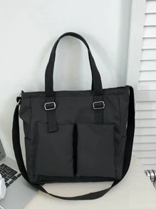 Buckle Decor Túi mua sắm nhiều túi Túi đi học dành cho sinh viên tốt nghiệp, cô gái tuổi teen, sinh viên năm nhất, sinh viên năm thứ hai, cấp hai và cấp ba ở trường đại học, đại học và trung học, hoàn hảo cho hoạt động ngoài trời, du lịch và trở lại trường học - màu đen - Xem 3