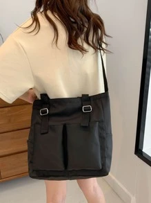 Buckle Decor Túi mua sắm nhiều túi Túi đi học dành cho sinh viên tốt nghiệp, cô gái tuổi teen, sinh viên năm nhất, sinh viên năm thứ hai, cấp hai và cấp ba ở trường đại học, đại học và trung học, hoàn hảo cho hoạt động ngoài trời, du lịch và trở lại trường học - màu đen - Xem 6