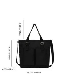 Buckle Decor Túi mua sắm nhiều túi Túi đi học dành cho sinh viên tốt nghiệp, cô gái tuổi teen, sinh viên năm nhất, sinh viên năm thứ hai, cấp hai và cấp ba ở trường đại học, đại học và trung học, hoàn hảo cho hoạt động ngoài trời, du lịch và trở lại trường học - màu đen - Xem 7