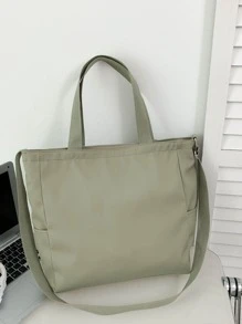 Buckle Decor Multi-pocket Shopper Bag - Green - View 3