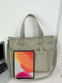 Buckle Decor Multi-pocket Shopper Bag - Green - View 5