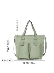 Buckle Decor Multi-pocket Shopper Bag - Green - View 8