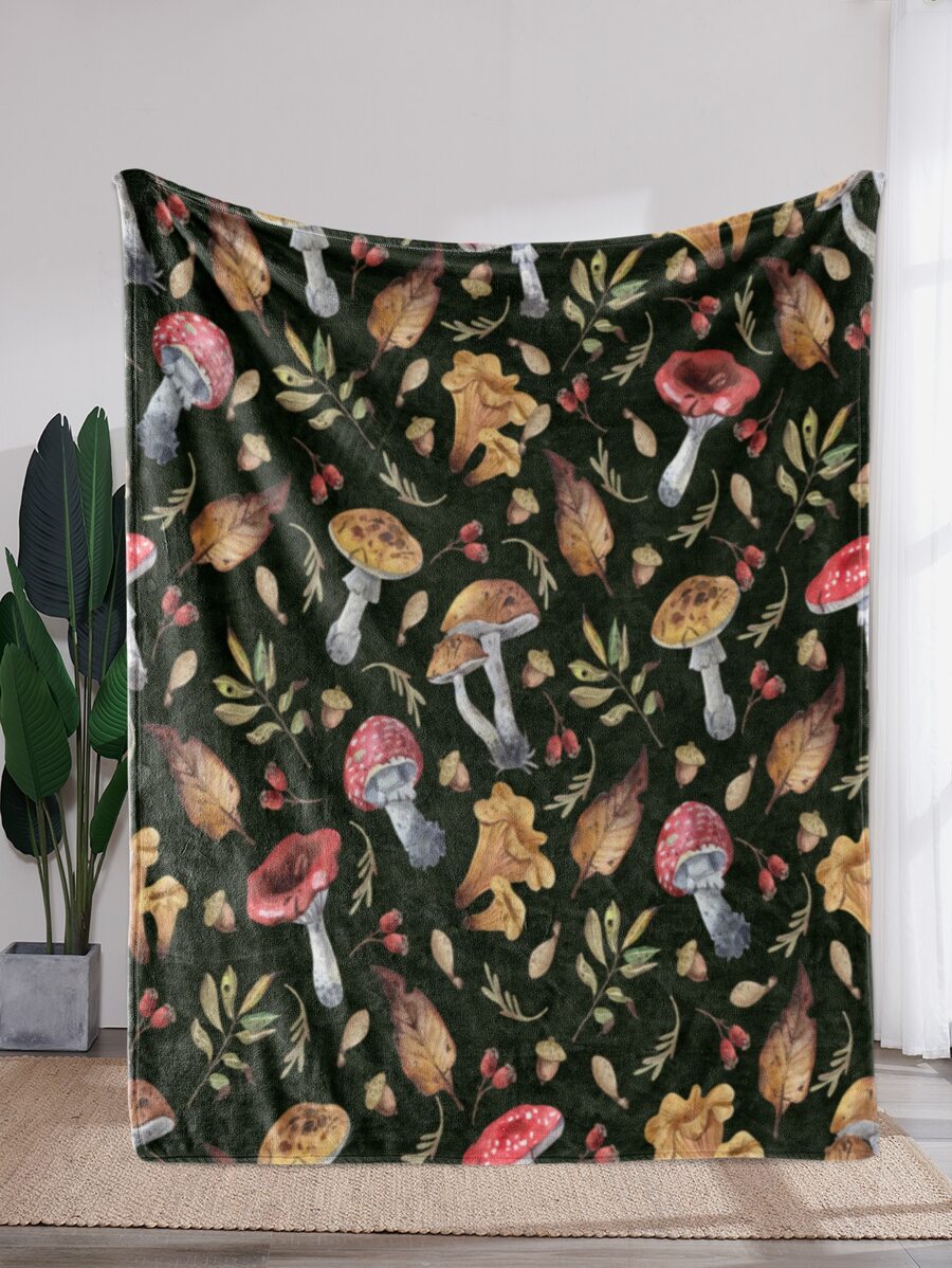 Mushroom Pattern Flannel Blanket - Multicolor - View 1