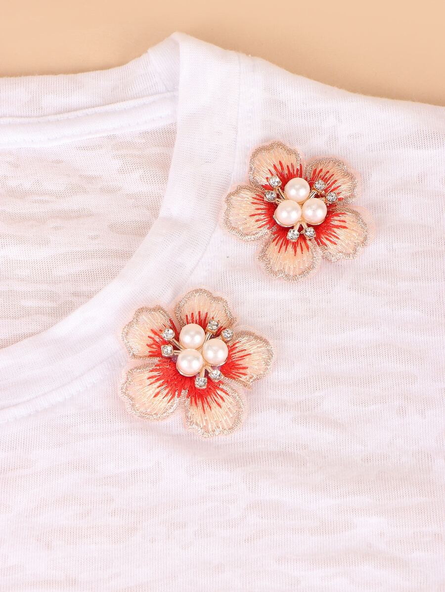 4 cái Rhinestone & Faux Pearl Trang trí nội thất Hoa Thiết kế Vá Sắt trên - Nhiều màu - Xem 1