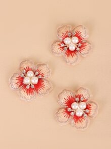 4 cái Rhinestone & Faux Pearl Trang trí nội thất Hoa Thiết kế Vá Sắt trên - Nhiều màu - Xem 2