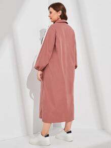 Mulvari 大碼拼接面燈籠袖連衣裙 - 藕粉色 - 查看 2