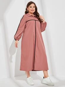 Mulvari 大碼拼接面燈籠袖連衣裙 - 藕粉色 - 查看 4