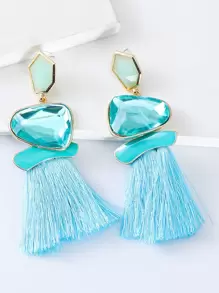 juran 1 đôi bông tai tua rua bằng nhựa phong cách Bohemian, xanh nhạt - Màu xanh nhạt - Xem 1