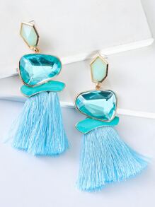 juran 1 đôi bông tai tua rua bằng nhựa phong cách Bohemian, xanh nhạt - Màu xanh nhạt - Xem 2