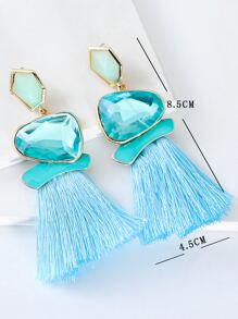 juran 1 đôi bông tai tua rua bằng nhựa phong cách Bohemian, xanh nhạt - Màu xanh nhạt - Xem 3