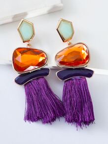 juran 1 đôi bông tai tua rua bằng nhựa màu tím - Màu tím - Xem 5