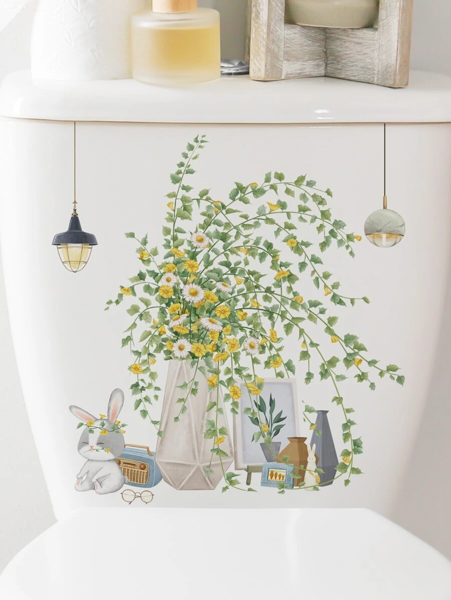 1pc Plant Pattern Toilet Lid Decal - Multicolor - View 1