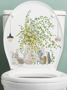 1pc Plant Pattern Toilet Lid Decal - Multicolor - View 2