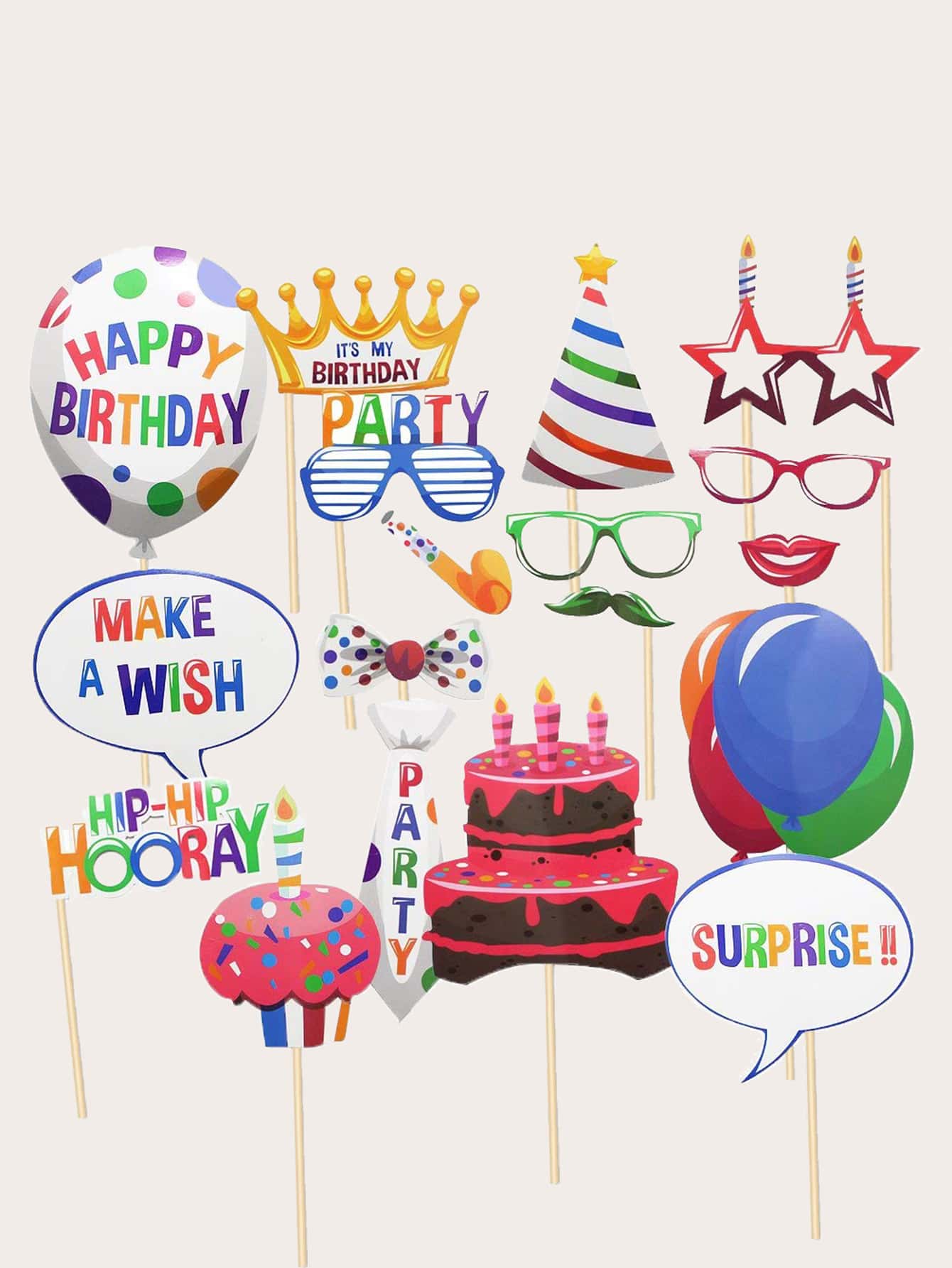 18入組/套紙質照相亭道具星星和眼鏡裝飾派對裝飾自拍道俱生日派對 - 彩色 - 查看 1