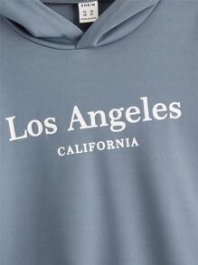 SHEIN 青少年男孩字母图案落肩卫衣 - 霧霾藍 - 查看 3