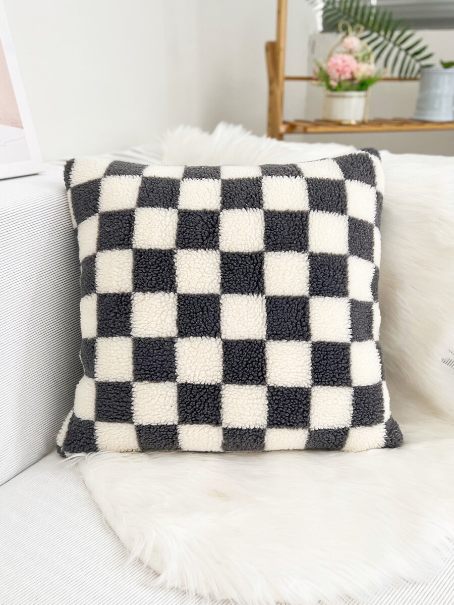 Plaid Pattern Plush Cushion Cover Without Filler - Multicolor - View 1