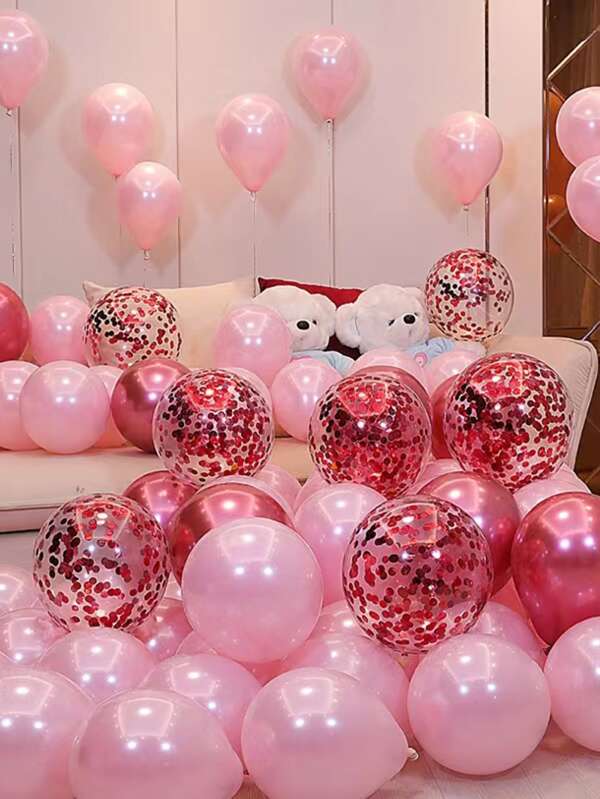 25pcs Mixed Pattern Balloon, Valentine's Day Metallic & Confetti Latex