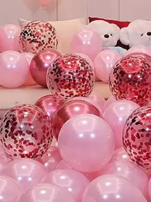 Globo de patrón mixto de 25 piezas, globo de látex metálico y confeti para el Día de San Valentín para boda, fiesta de cumpleaños - Multicolor - Ver 2