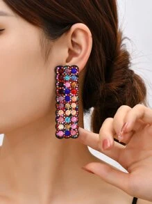 水鑽裝飾耳釘 - 彩色 - 查看 1