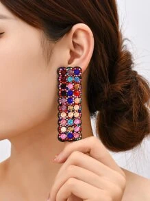 水鑽裝飾耳釘 - 彩色 - 查看 4
