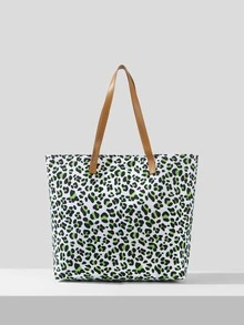 Leopard Print Shopper Bag - Green - View 6