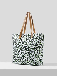 Leopard Print Shopper Bag - Green - View 7
