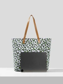 Leopard Print Shopper Bag - Green - View 10