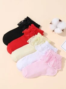 5pairs Toddler Girls Ruffle Trim Crew Socks - Nhiều màu - Xem 2
