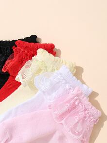 5pairs Toddler Girls Ruffle Trim Crew Socks - Nhiều màu - Xem 3