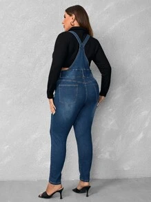 Petos mezclilla con bolsillo con solapa sin top - Azul lavado oscuro - Ver 2