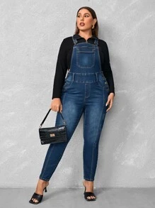 Petos mezclilla con bolsillo con solapa sin top - Azul lavado oscuro - Ver 3