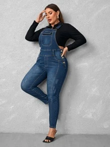 Petos mezclilla con bolsillo con solapa sin top - Azul lavado oscuro - Ver 4