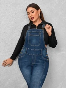 Petos mezclilla con bolsillo con solapa sin top - Azul lavado oscuro - Ver 5