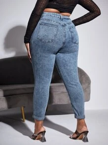 SHEIN SXY Jeans ajustados de talle alto - Azul lavado medio - Ver 2