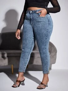 SHEIN SXY Jeans ajustados de talle alto - Azul lavado medio - Ver 5