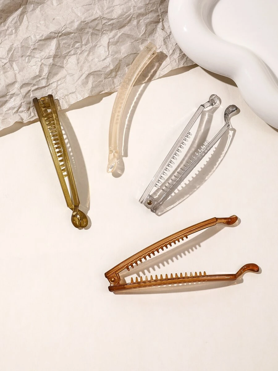 4个透明香蕉发夹，休闲皇冠发夹，爪夹，发卡，学习用品，发饰