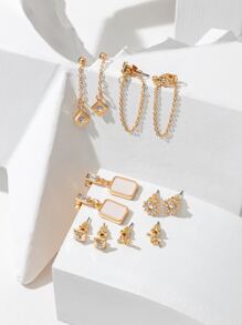 6pairs Rhinestone & Geometric Decor Earrings - Multicolor - View 2