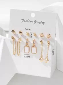 6pairs Rhinestone & Geometric Decor Earrings - Multicolor - View 3