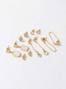 6pairs Rhinestone & Geometric Decor Earrings - Multicolor - View 4