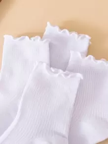 4pairs Solid Lettuce Trim Crew Socks - White - View 3
