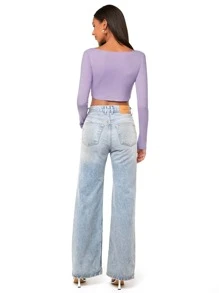 SHEIN Privé Scoop Neck Asymmetrical Hem Tee - Lilac Purple - View 6