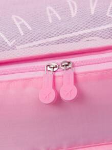 Set de 6 bolsas de viaje portátiles de poliéster, bolsas de embalaje de equipaje cuadradas para viajes con estampado de letras y bohemia - Rosa - Ver 6