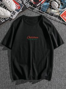 Manfinity Roughcore Tops Nam Con số Slogan Đường phố - màu đen - Xem 3