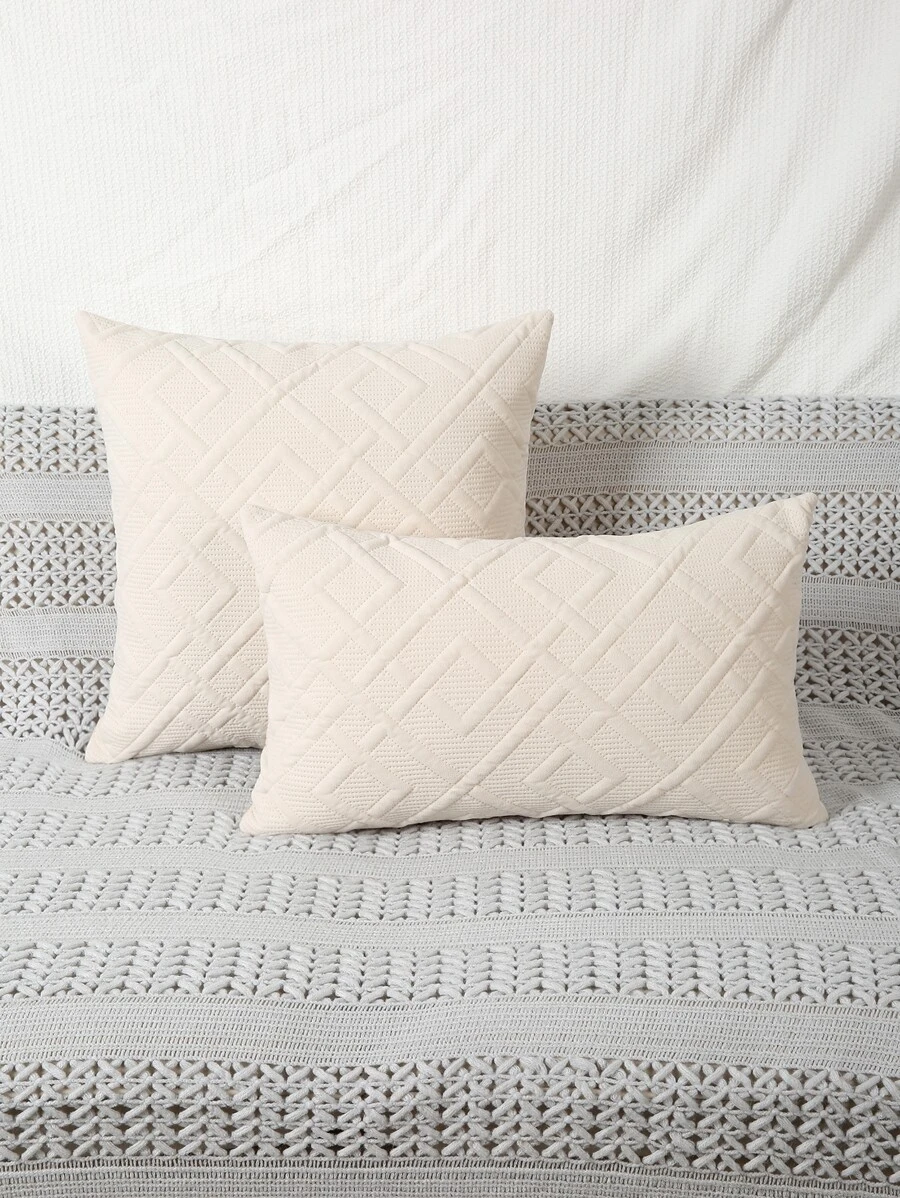 1pc Plain Embossed Cushion Cover Without Filler - Beige - View 1